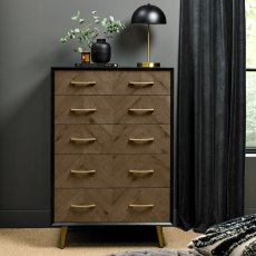 Sienna Fumed Oak & Peppercorn 5 Drawer Chest