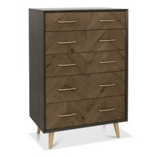 Sienna Fumed Oak & Peppercorn 5 Drawer Chest