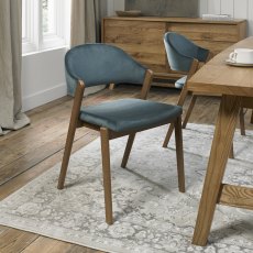 Camden Rustic Oak Upholstered Chair in an Azure Velvet Fabric (Pair)