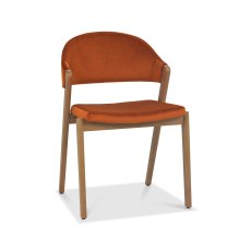 Camden Rustic Oak Upholstered Chair in a Rust Velvet Fabric (Pair)