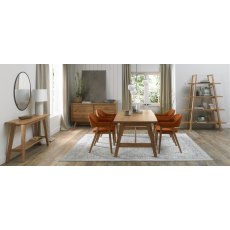 Camden Rustic Oak 4-6 Seater Table & 4 Arm Chairs in Rust Velvet
