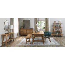 Camden Rustic Oak 4-6 Seater Table & 2 Arm Chairs inzure Velvet & Small Bench