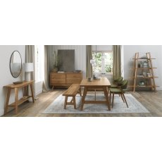 Camden Rustic Oak 4-6 Seater Table & 2 Side Chairs in Cedar Velvet & Small Bench