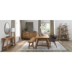 Camden Rustic Oak 4-6 Seater Table & 2 Side Chairs in Dark Grey Fabric & Small Bench