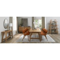 Camden Rustic Oak 6-8 Seater Table & 6 Side Chairs in Rust Velvet