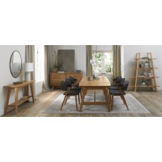 Camden Rustic Oak 6-8 Seater Table & 6 Side Chairs in Dark Grey Fabric