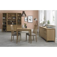 Bergen Oak 2-4 Seater Table & 2 Slat Back Chairs in Grey Bonded Leather