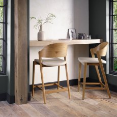 Vega Rustic Oak Bar Stool - Ivory Bonded Leather (Single)