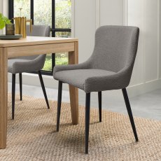 Rubens - Grey Boucle Fabric Chair with Black Legs (Pair)