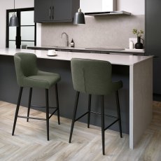 Rubens - Green Boucle Fabric Bar Stool with Black Legs (Pair)