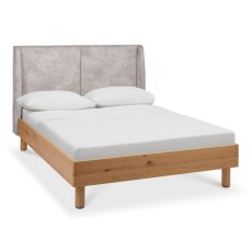 Vega Knotty Oak & Weathered Oak Upholstered Bedstead King 150cm - Pearl Velvet Fabric