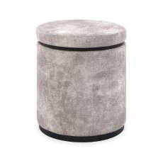 Vega Knotty Oak & Weathered Oak Storage Stool - Pearl Velvet Fabric