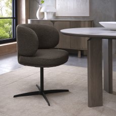 Marcel - 360° Swivel Chair in a Brown Boucle Fabric with Black Legs (Pair)
