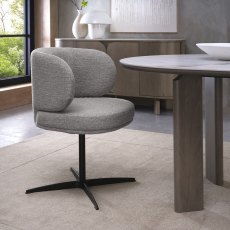Marcel - 360° Swivel Chair in a Grey Boucle Fabric with Black Legs (Pair)