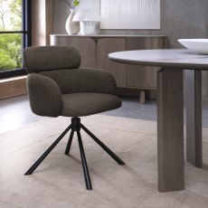 Hudson - 360° Self Returning Swivel Chair in a Brown Boucle Fabric with Black Legs (Single)