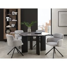 Hudson - 360° Self Returning Swivel Chair in a Grey Boucle Fabric with Black Legs (Single)