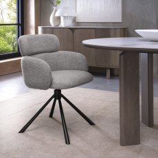 Hudson - 360° Self Returning Swivel Chair in a Grey Boucle Fabric with Black Legs (Single)