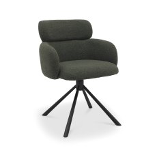 Hudson - 360° Self Returning Swivel Chair in a Green Boucle Fabric with Black Legs (Single)