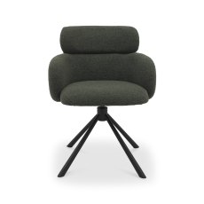 Hudson - 360° Self Returning Swivel Chair in a Green Boucle Fabric with Black Legs (Single)