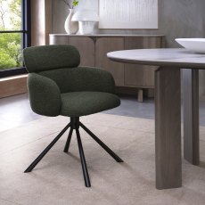 Hudson - 360° Self Returning Swivel Chair in a Green Boucle Fabric with Black Legs (Single)