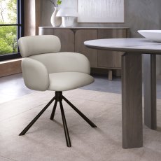 Hudson - 360° Self Returning Swivel Chair in a Ivory Faux Leather with Black Legs (Single)