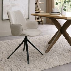 Rowan - 360° Self Returning Swivel Chair in a Beige Fabric with Black Legs (Single)