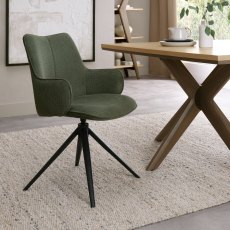 Rowan - 360° Self Returning Swivel Chair in a Green Fabric with Black Legs (Single)