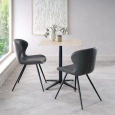 Baxter Beige Sintered Stone Square Bistro Table with Black Base