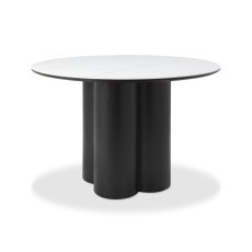 Warren Matt White Sintered Stone 4 Seater Table with Black Oak Veneer Pedestal