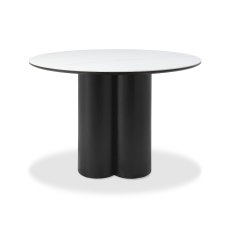 Warren Matt White Sintered Stone 4 Seater Table with Black Oak Veneer Pedestal