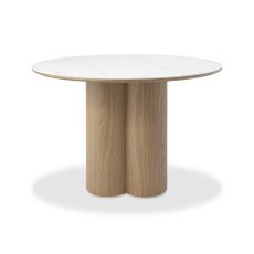 Warren Matt White Sintered Stone 4 Seater Table with Oak Veneer Pedestal