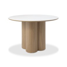 Warren Matt White Sintered Stone 4 Seater Table with Oak Veneer Pedestal