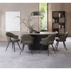 Jorge Grey Oak Oval Dining Table with a Black Pedestal