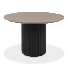 Jorge Grey Oak Round Dining Table with a Black Pedestal