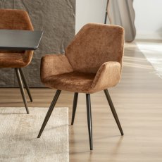 Zoran - Orange Chenille Fabric Dining Chair with Bronze Legs (Pair)
