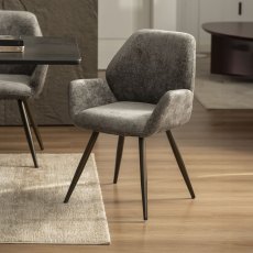 Zoran - Grey Chenille Fabric Dining Chair with Bronze Legs (Pair)