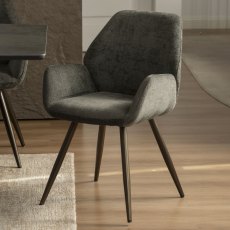 Zoran - Dark Grey Chenille Fabric Dining Chair with Bronze Legs (Pair)