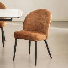 Cleo - Orange Chenille Fabric Dining Chair with Black Legs (Pair)