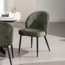 Cleo - Green Chenille Fabric Dining Chair with Black Legs (Pair)