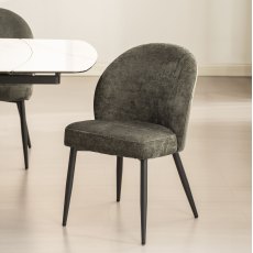Cleo - Grey Chenille Fabric Dining Chair with Black Legs (Pair)