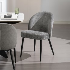 Cleo - Grey Chenille Fabric Dining Chair with Black Legs (Pair)