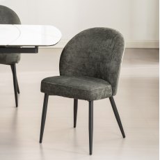 Cleo - Dark Grey Chenille Fabric Dining Chair with Black Legs (Pair)