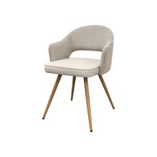 Hanson - Beige Fabric & Ivory Faux Leather Two Tone Chair with Oak-Effect Legs (Pair)