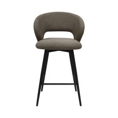Stella - Mocha Beige Boucle Fabric Swivel Bar Stool with Black Legs (Single)
