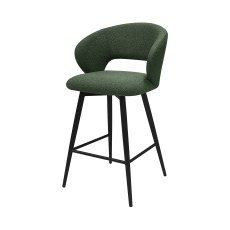 Stella - Green Boucle Fabric Swivel Bar Stool with Black Legs (Single)