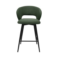 Stella - Green Boucle Fabric Swivel Bar Stool with Black Legs (Single)