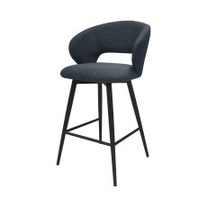 Stella - Blue Boucle Fabric Swivel Bar Stool with Black Legs (Single)