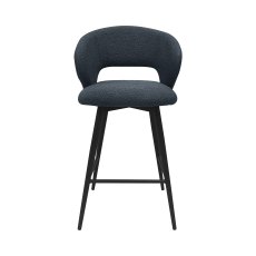 Stella - Blue Boucle Fabric Swivel Bar Stool with Black Legs (Single)