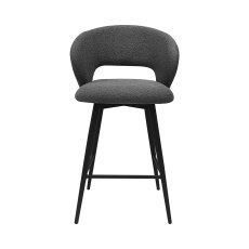 Stella - Grey Boucle Fabric Swivel Bar Stool with Black Legs (Single)