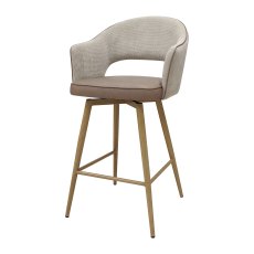 Hanson - Beige Fabric & Vintage Stone Faux Leather Two Tone Return Swivel Bar Stool with Oak-Effect Legs (Single)